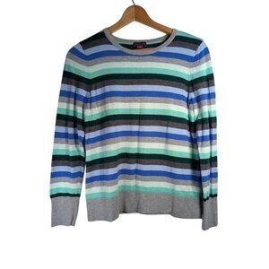 Vince Camuto Sweater Women's Size Large Stripes Pullover Stretch Comfy Soft Blue